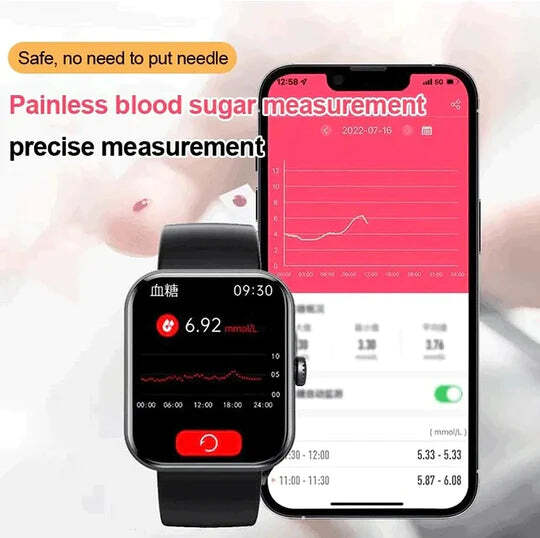 Bloedglucosebewakingssmartwatch | Slimme horloge voor niet-invasieve bloedglucosetests