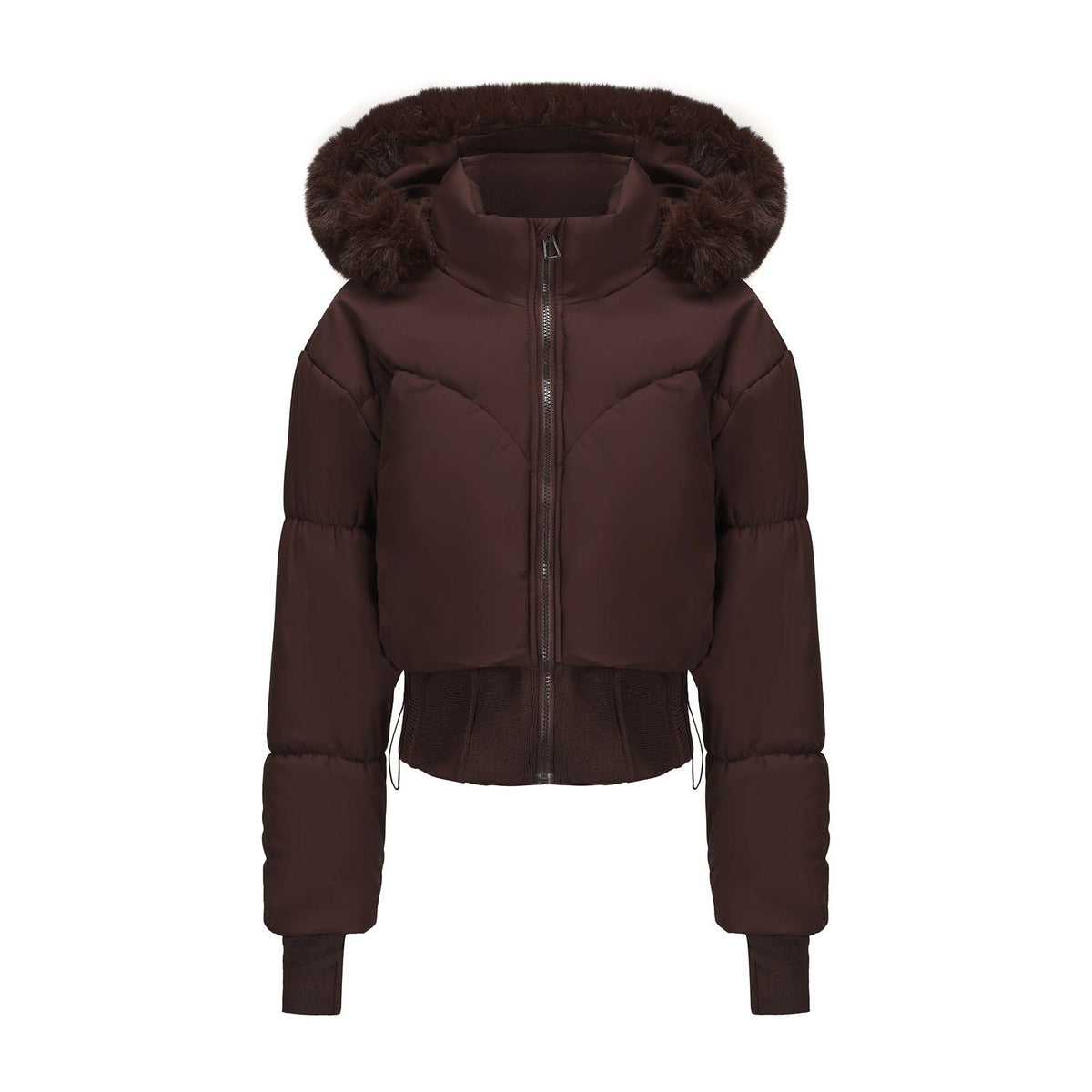 Cropped donsjas voor dames met afneembare capuchon en imitatiebont