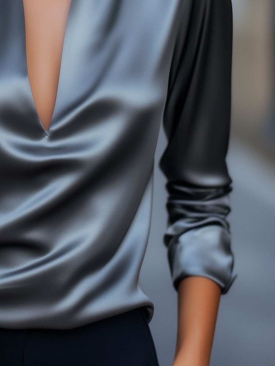 Damesblouse met Diepe V-hals en Lange Mouwen