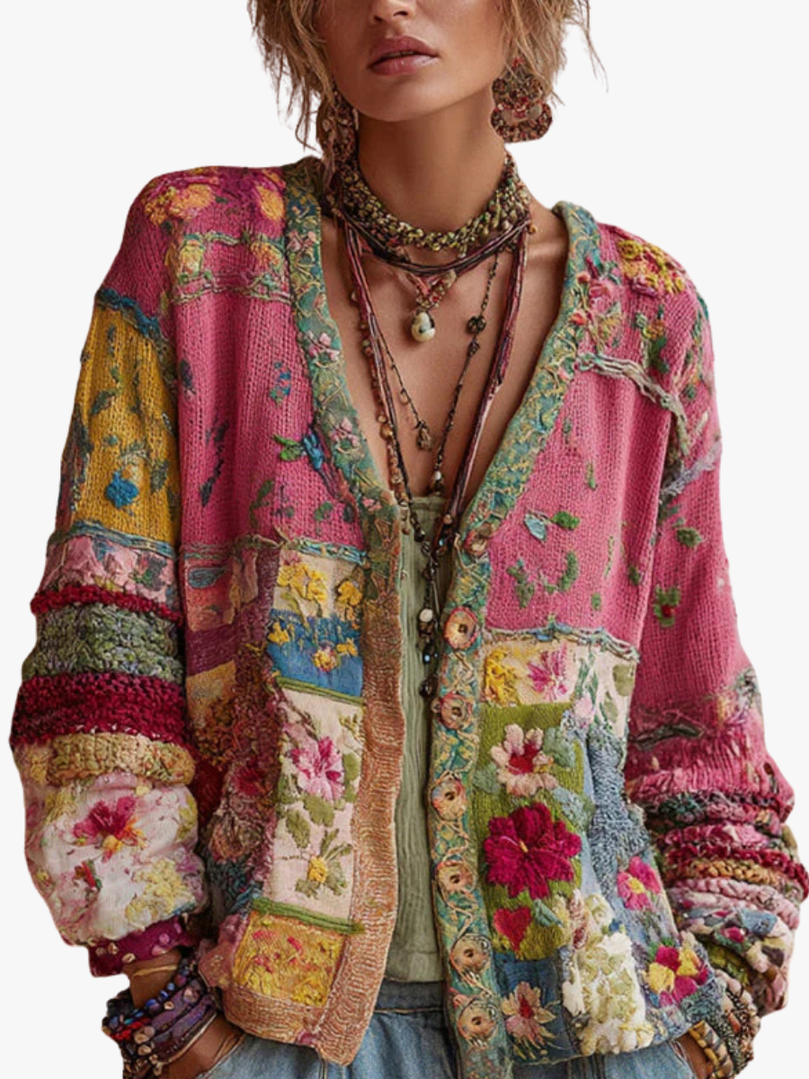 Damesvest met bloemenpatchwork