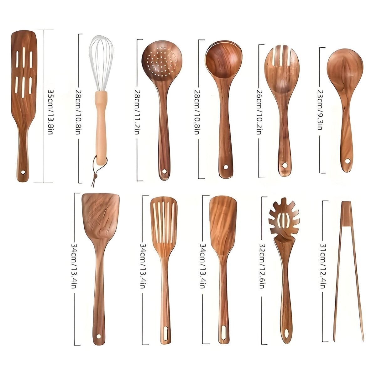 Emeja | 11-delige Hittebestendige Houten Keuken Gereedschap Set - WoodChef