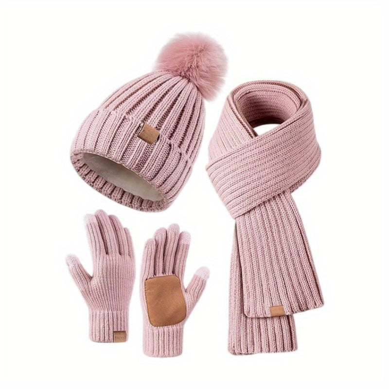 Emeja | 3-in-1 Gebreide Winterset met Muts, Sjaal en Touchscreen Handschoenen
