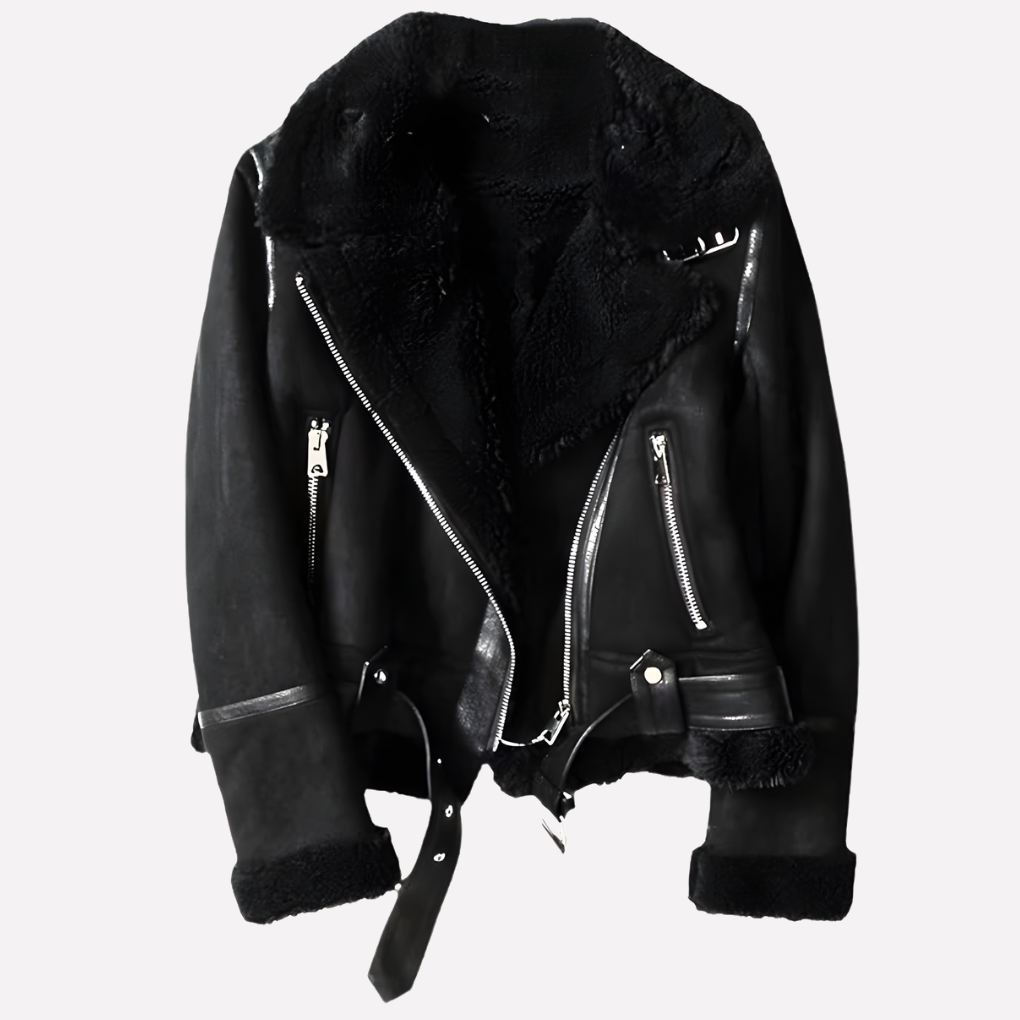 Emeja | Dames Faux Shearling Pilotenjack met Geknoopte Zoom