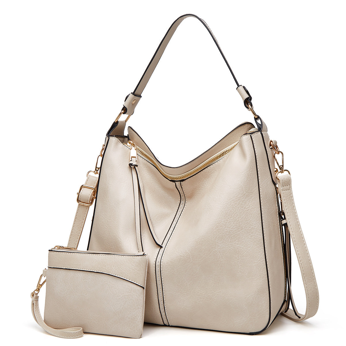 Emeja | Dames Hobo Schoudertas met Gouden Ritsdetails