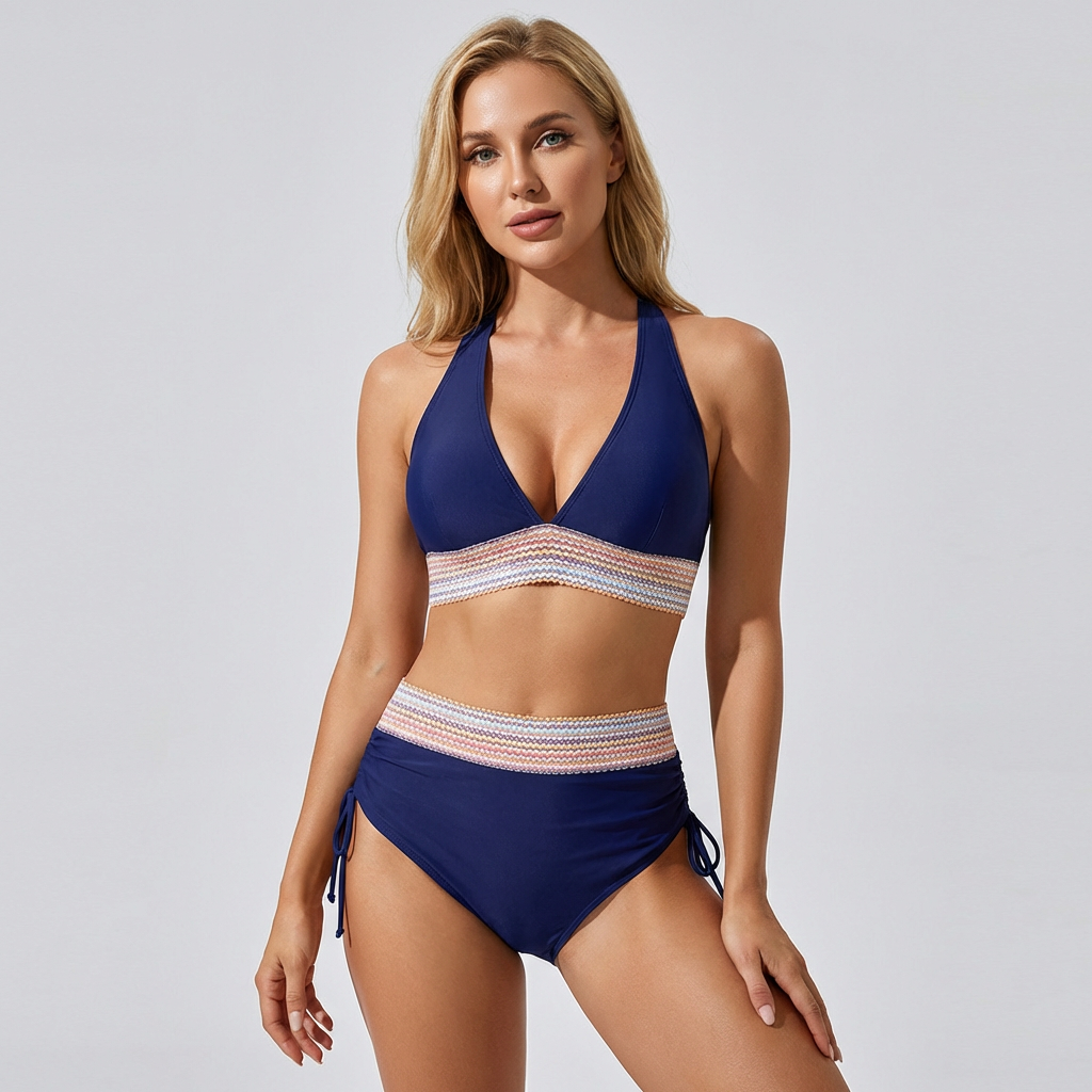 Emeja | Dames Hoge Taille Bikini met Textuur Tailleband