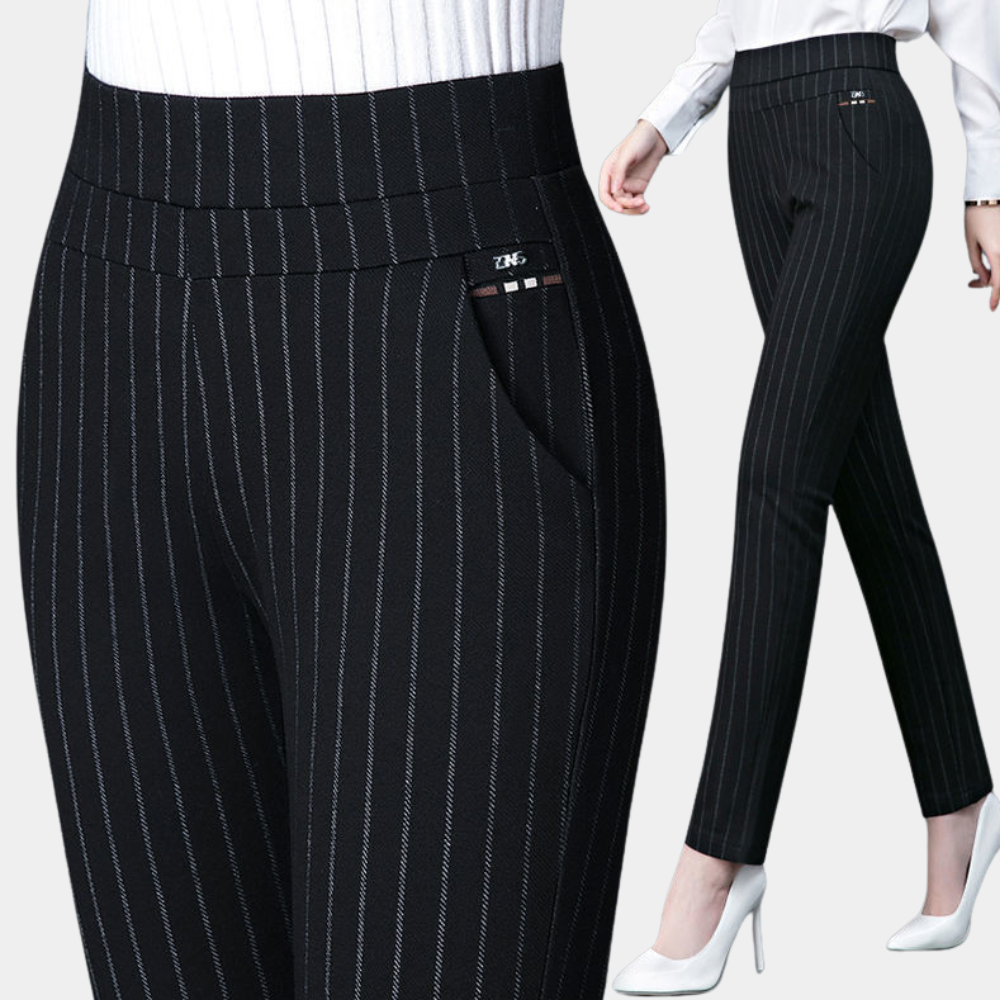 Emeja | Dames Hoge Taille Stretchbroek met Streepdetail