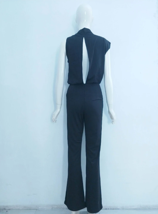 Emeja Dames Jumpsuit met Ronde Hals, Mouwloos en Wijde Pijpen