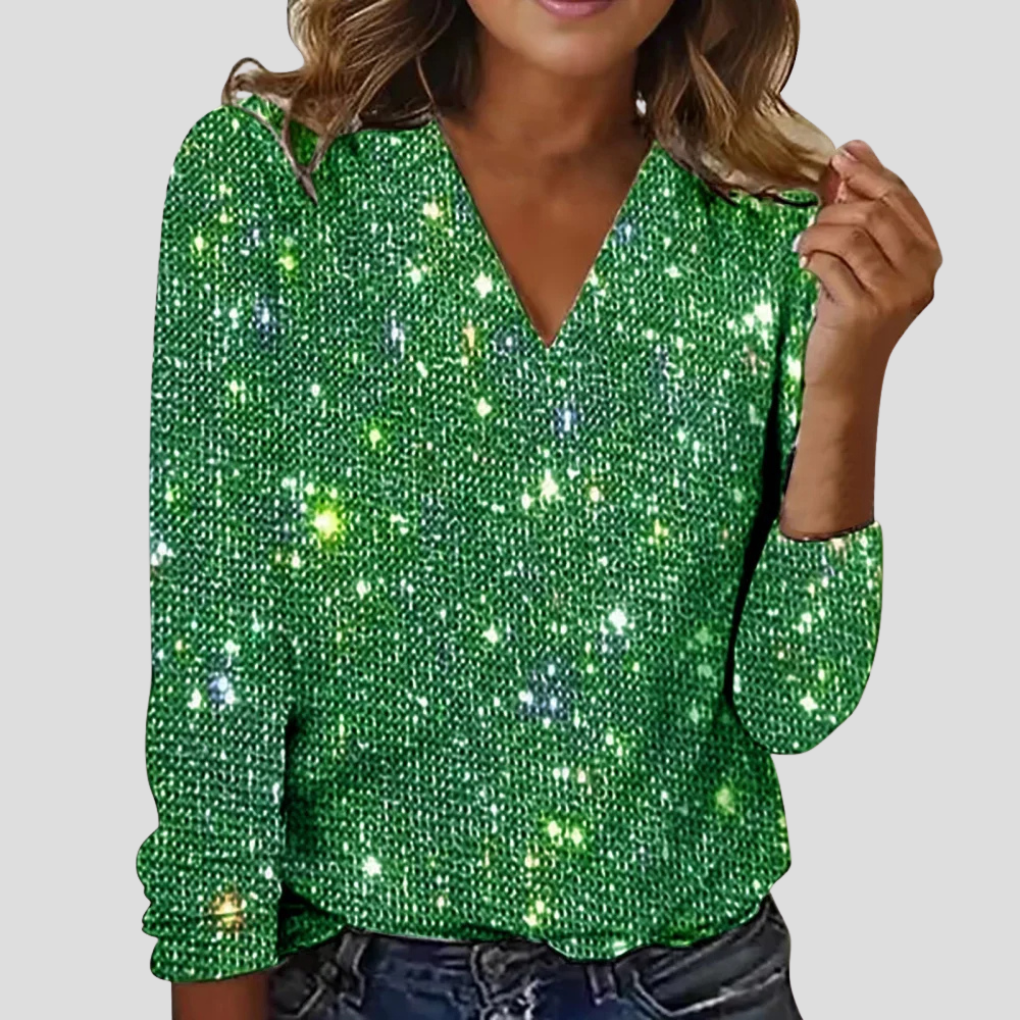 Emeja | Dames Sparkle V-Hals Lange Mouwen Blouse