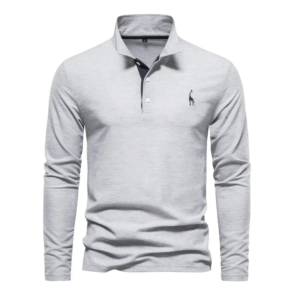 Emeja | Heren Poloshirt met Lange Mouwen en Geborduurde Giraffe