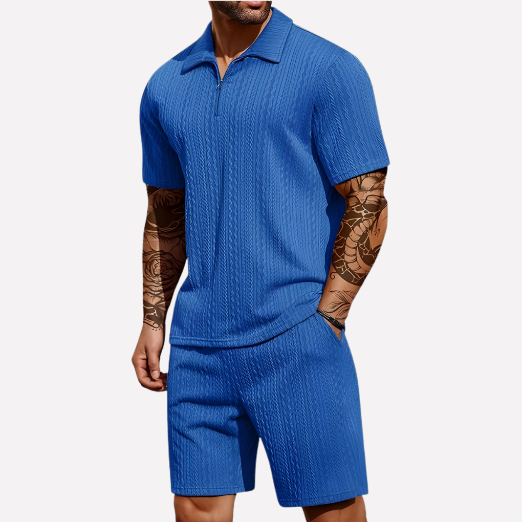 Emeja | Heren Textured Polo & Shorts Set