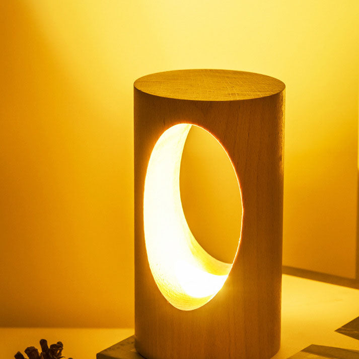 Emeja | Japanse Massief Houten Rechthoekige Kolom LED Nachtlamp USB Tafellamp