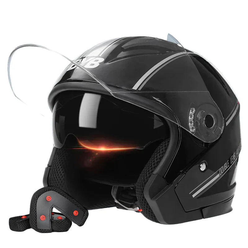 Emeja | Retro 3/4 Open-Face Motorhelm met Dubbele Lens – AeroRide