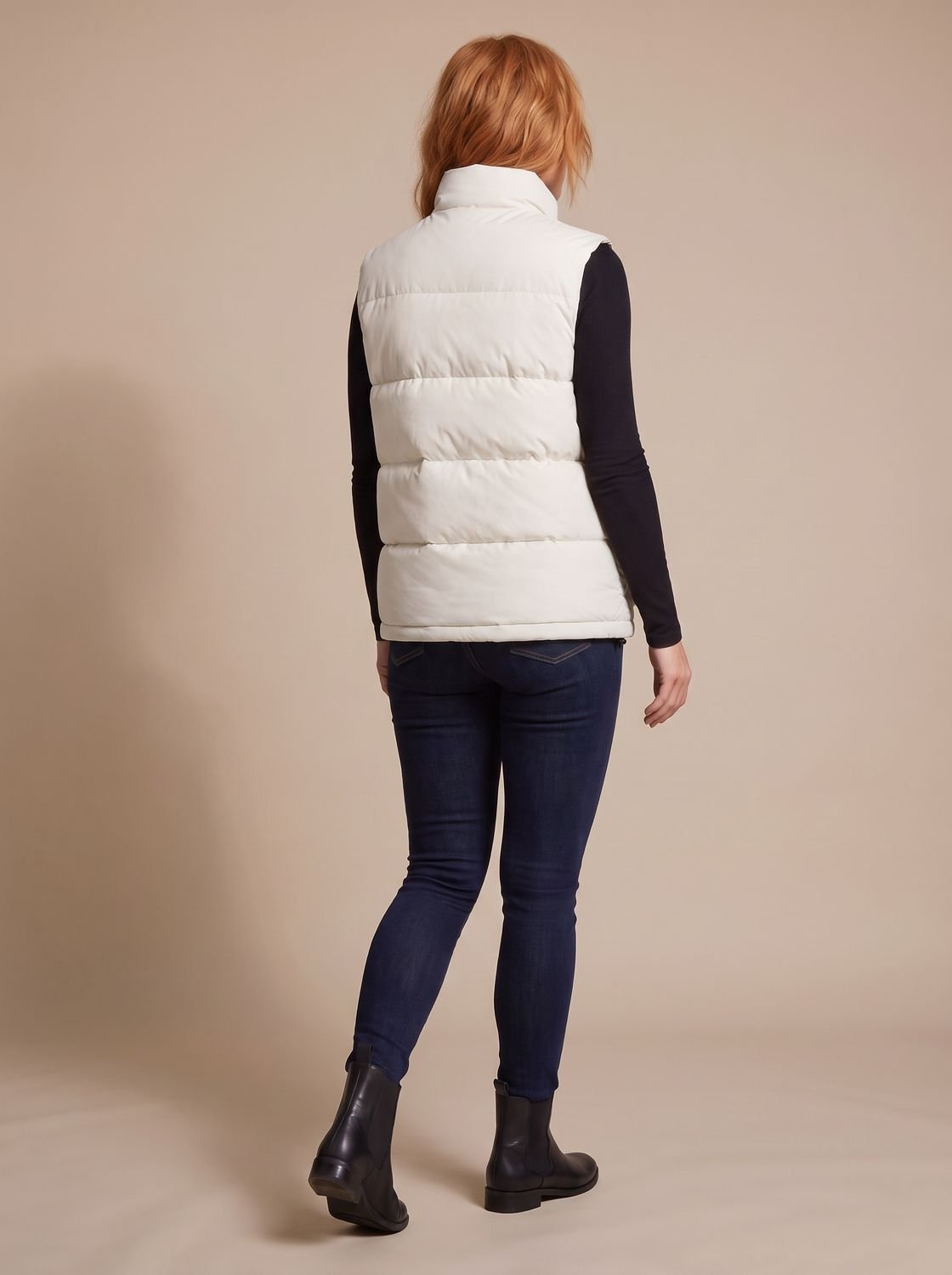 Gewatteerde puffer bodywarmer voor dames met opstaande kraag, ritssluiting en klepzakken