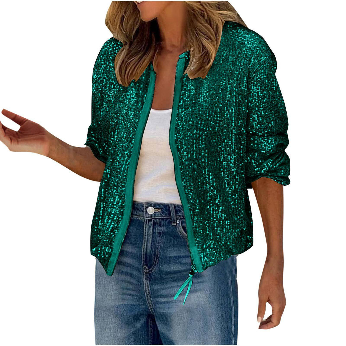 Glitterend bomberjack voor dames met ritssluiting