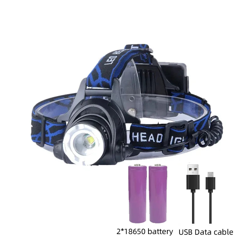 KRACHTIGE WATERDICHTE LED-KOPLAMP MET ZOOM & OPLAADBARE BATTERIJ VOOR BUITENACTIVITEITEN