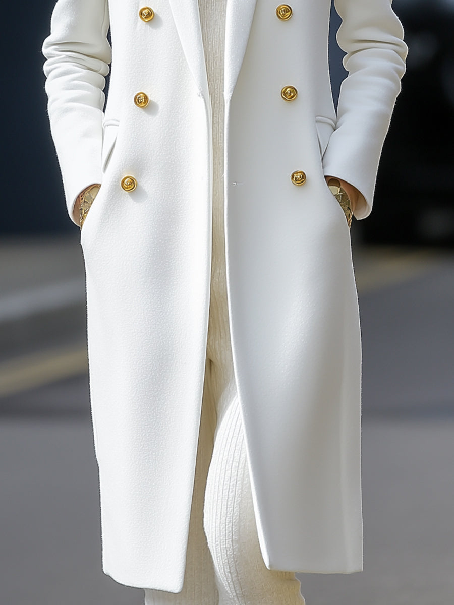Lange chique blazer wintermantel - stijlvolle witte double-breasted jas voor kantoor en avondkleding