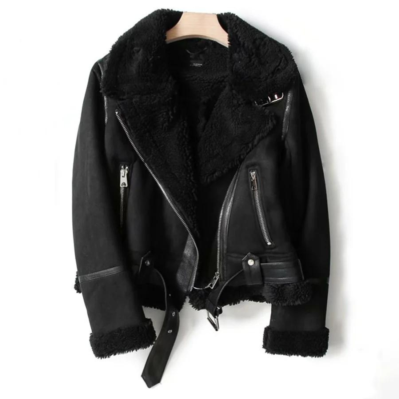 Leren jas met sherpa voering voor de winter - Macie