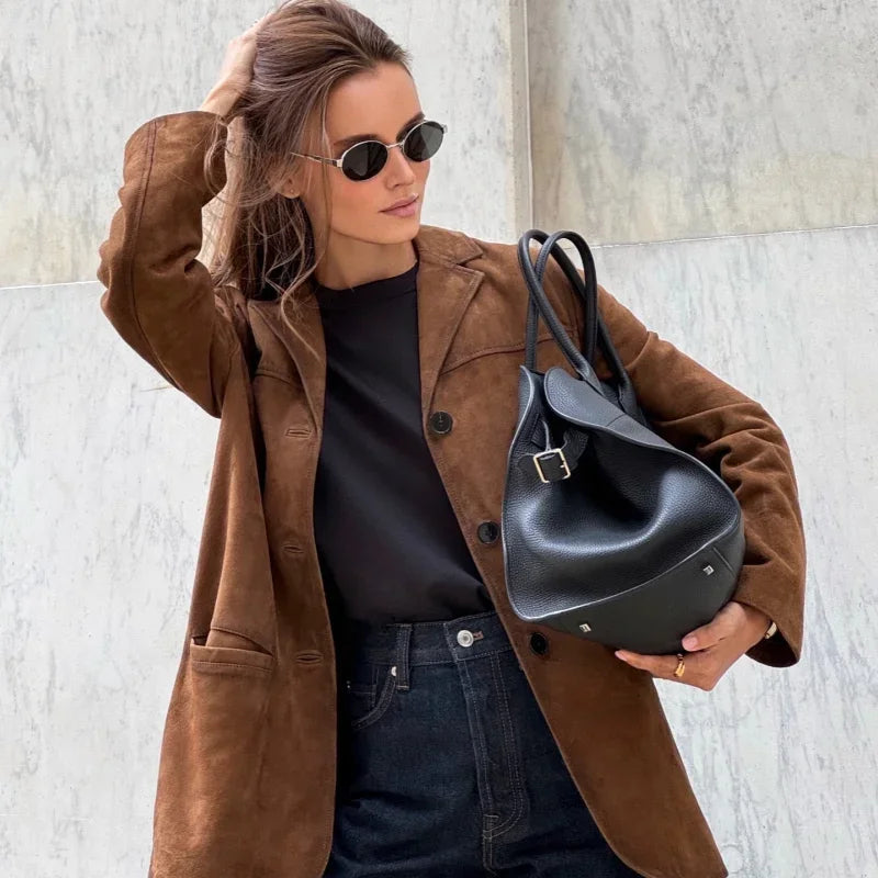 Losse suede jas voor vrouwen