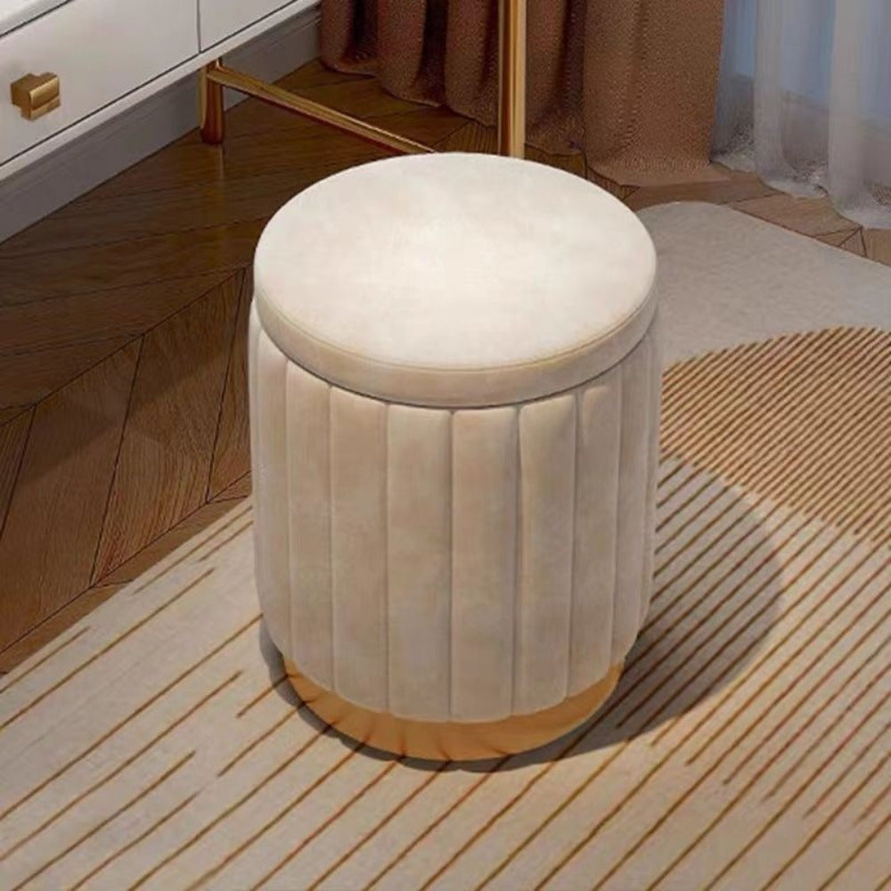Nordic Chic Opberg Ottoman – Elegante Ronde Pouf met Opbergruimte en Spiegelafwerking
