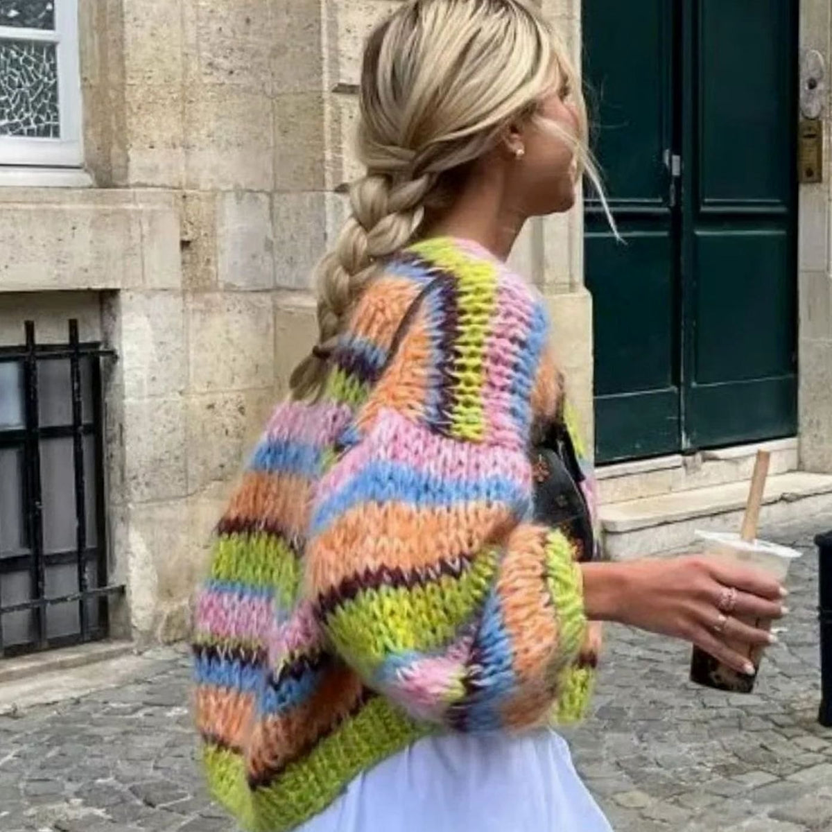 Oversized gestreept gebreid damesvest met relaxte pasvorm