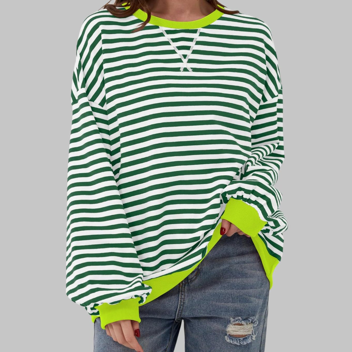 Oversized gestreepte retro sweater met ronde hals voor dames