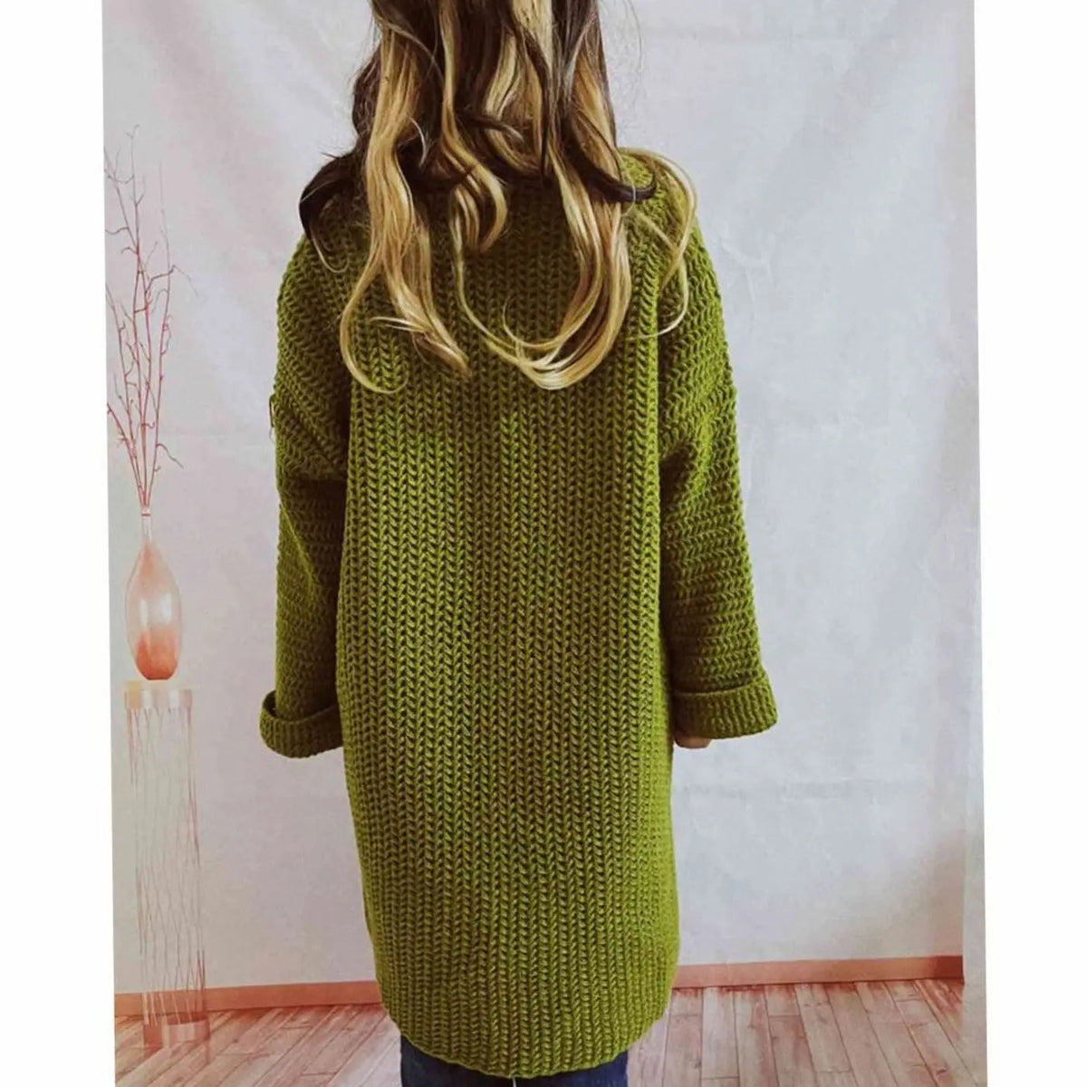 Oversized grofgebreid openvallend damesvest met zakken
