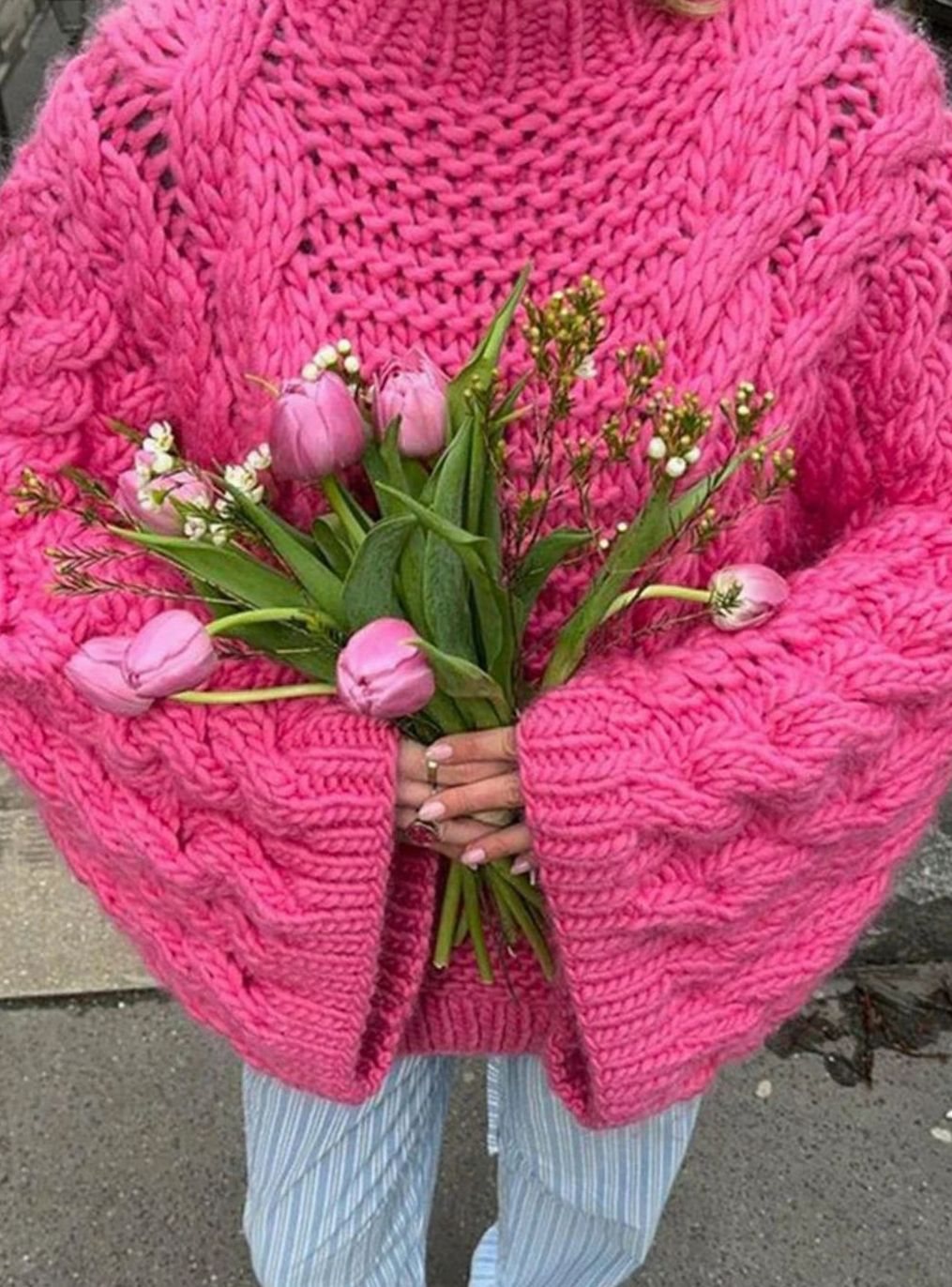 Oversized grofgebreide kabeltrui voor dames