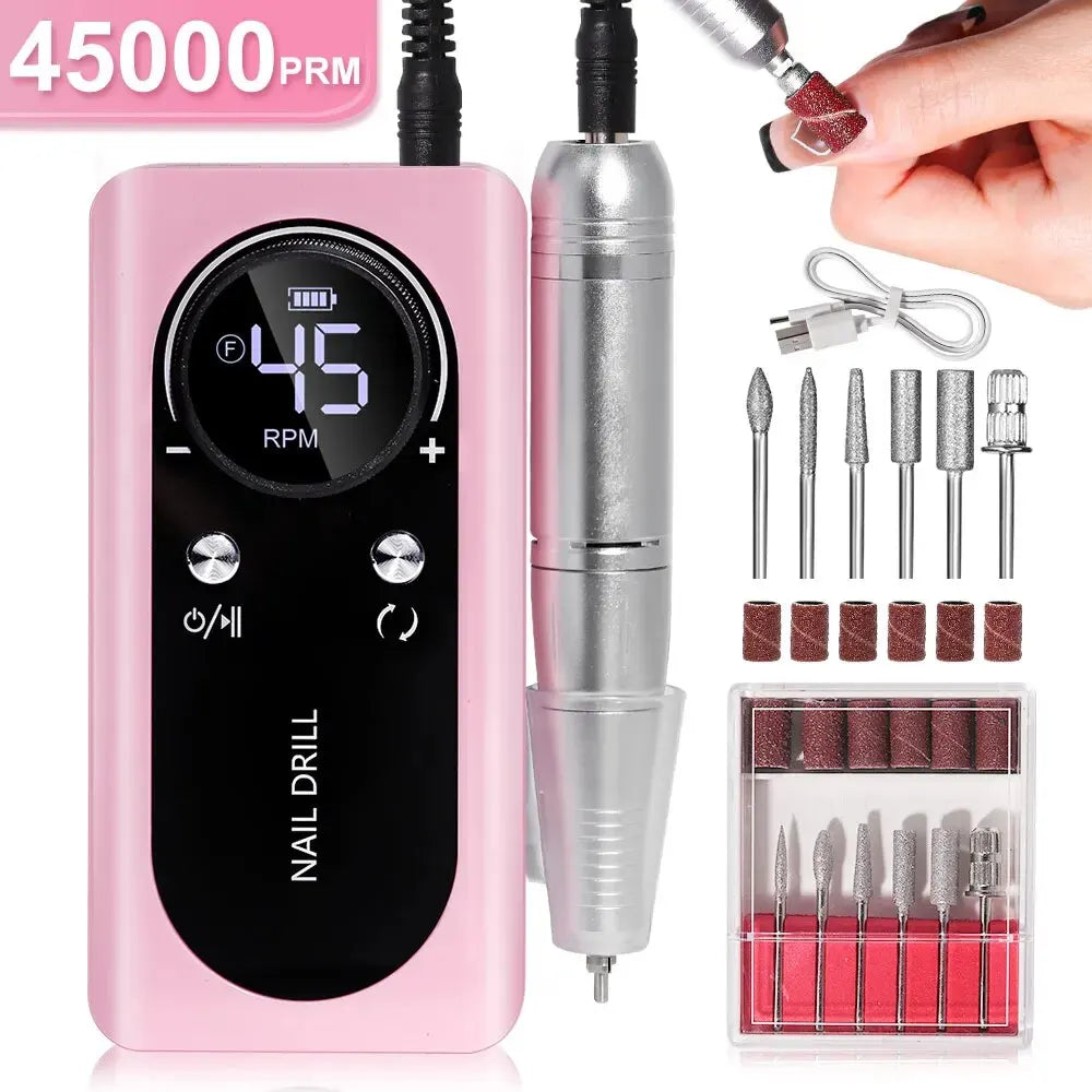 PROFESSIONELE 45000RPM DRAAGBARE ELEKTRISCHE VINGERNAILFILE MET OPLAADBARE BATTERIJ | LAAG GELUIDSNIVEAU VOOR MANICURE