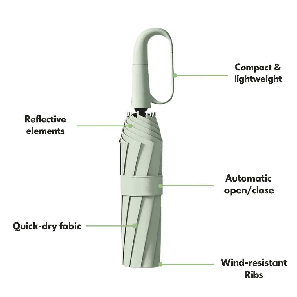 RAINLOCK – Automatische Compacte Paraplu, Gebouwd voor Sterke Wind