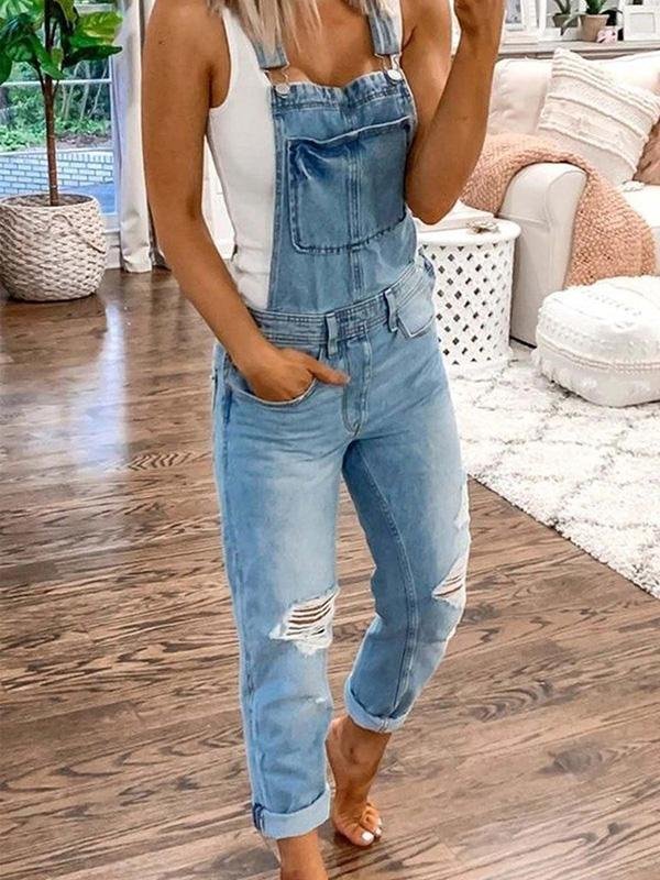 Relaxed fit denim tuinbroek met scheuren voor dames