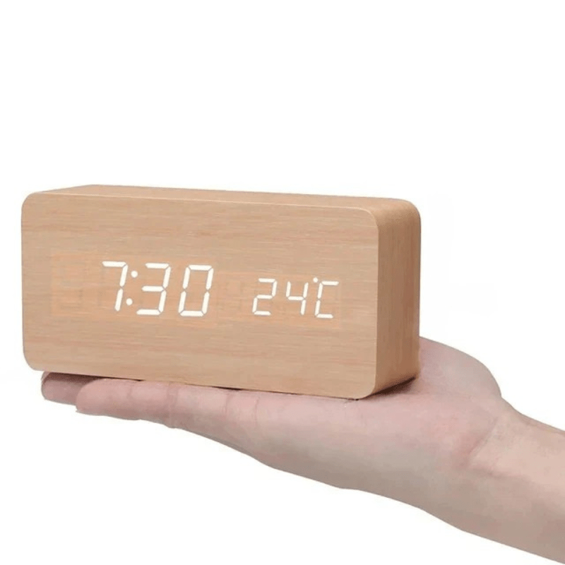 TIMBERGLOW LED Alarmklok – Digitaal & Stijlvol in Natuurlijk Houten Ontwerp