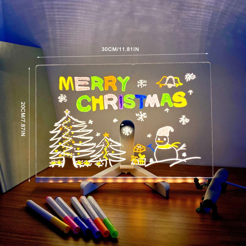 Transparant Luminous Acryl Schrijfbord met 7 Kleurrijke Stiften – Herbruikbaar Berichtenbord met LED Verlichting