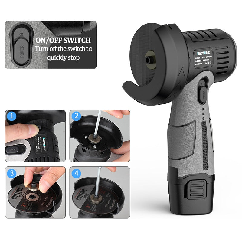 12V Mini Haakse Slijper met Snijdisk – Ideaal voor Nauwkeurig Snijden en Slijpen