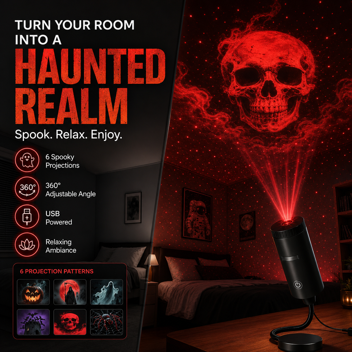 360° Draaibare nachtlamp projector