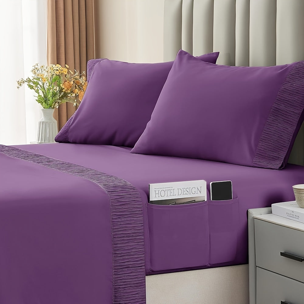 4-delige Zachte Koelende Bedlakens voor Koning Grootte: 14" Diepe Pocket, Luxe Hotelkwaliteit, Krimp- en Kleurvast, Eenvoudig Onderhoud Bedlaken Set | Emeja