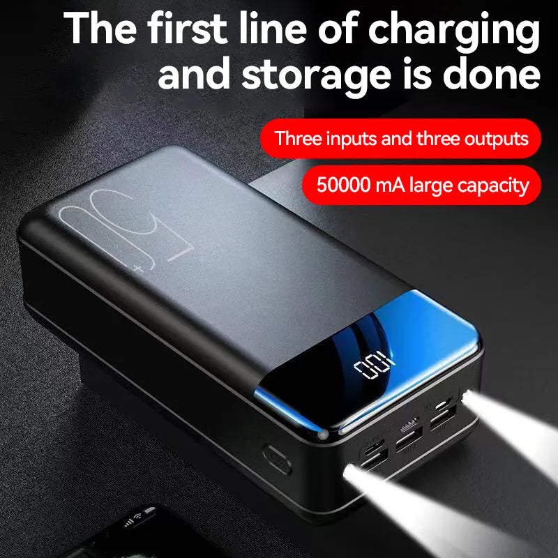 50.000mAh Ultra-Hoge Capaciteit Powerbank – Super Snelle Oplading voor Telefoons, Tablets & Laptops