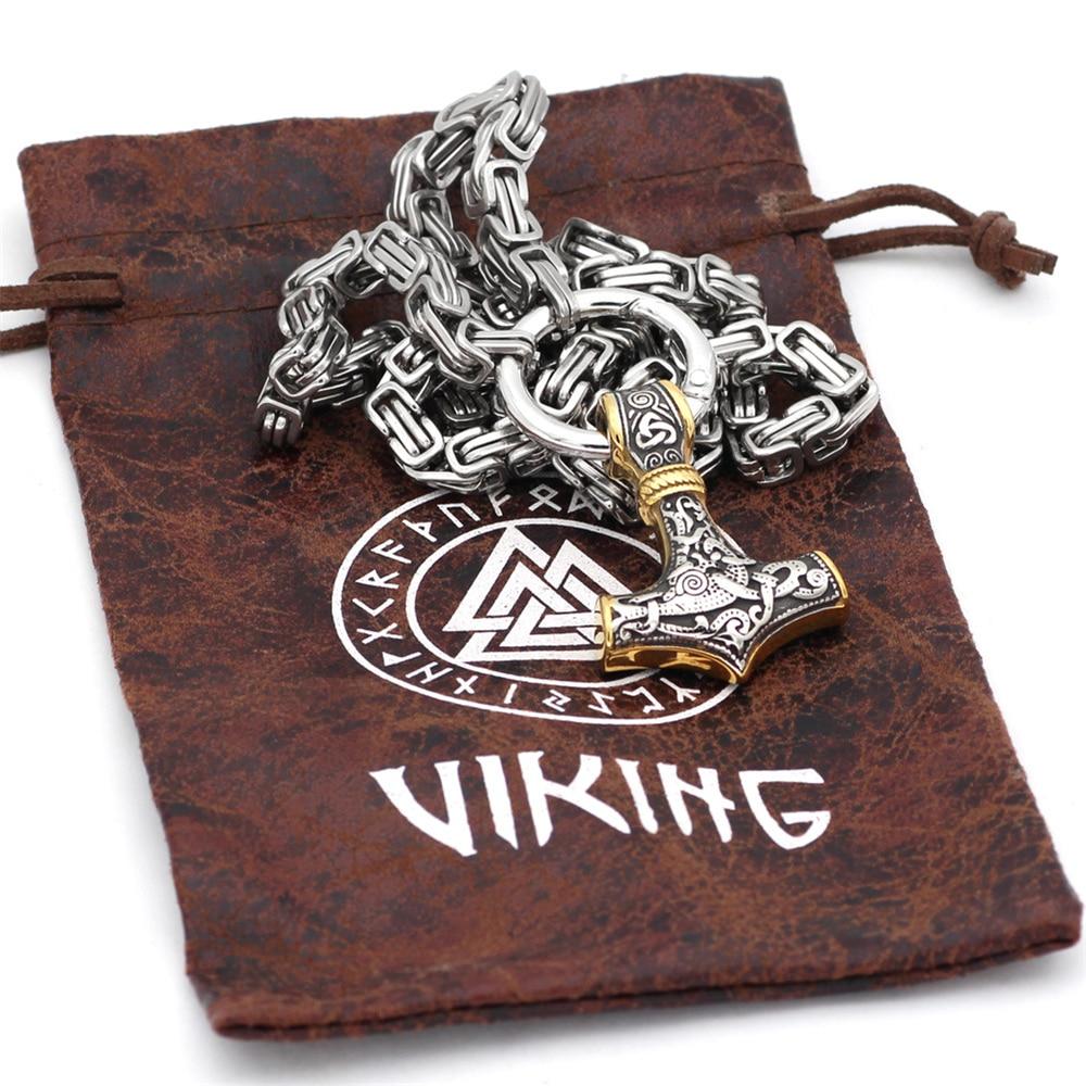 60–90 cm RVS Dubbele Wolfskop & Mjolnir Overlevingsgeest Ketting/Armband