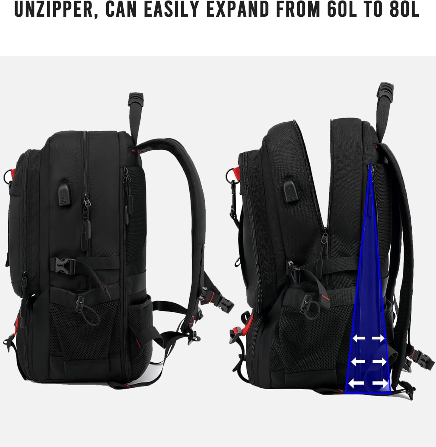60L Waterdichte Reis Laptop Rugzak met USB en Schoencompartiment