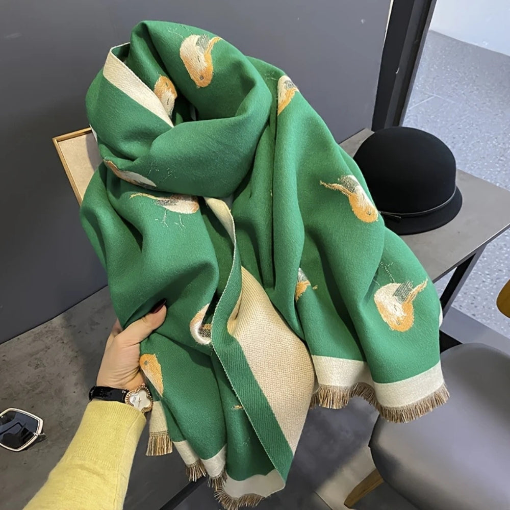 Ademend Vogel Jacquard Sjaal
