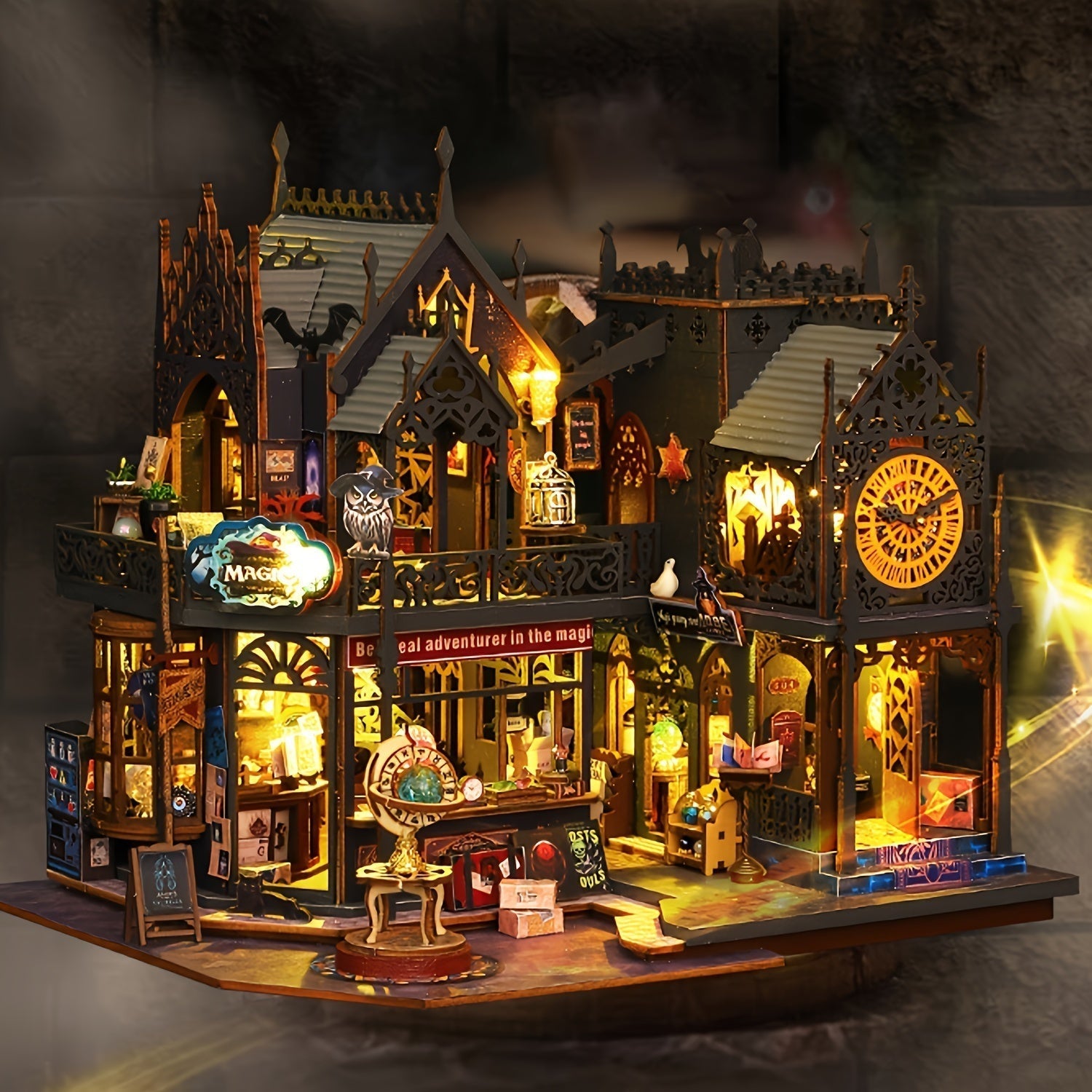 Betoverd Boekenhuis – 3D Houten Puzzel met Magische Verlichting