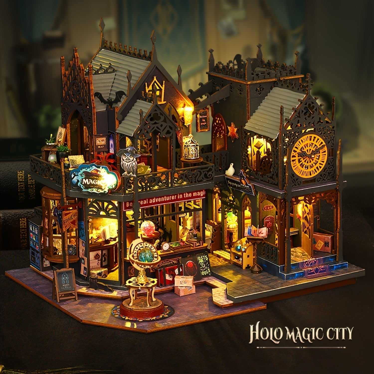 Betoverd Boekenhuis – 3D Houten Puzzel met Magische Verlichting