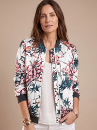 Bomberjack met bloemenprint en ritssluiting voor dames