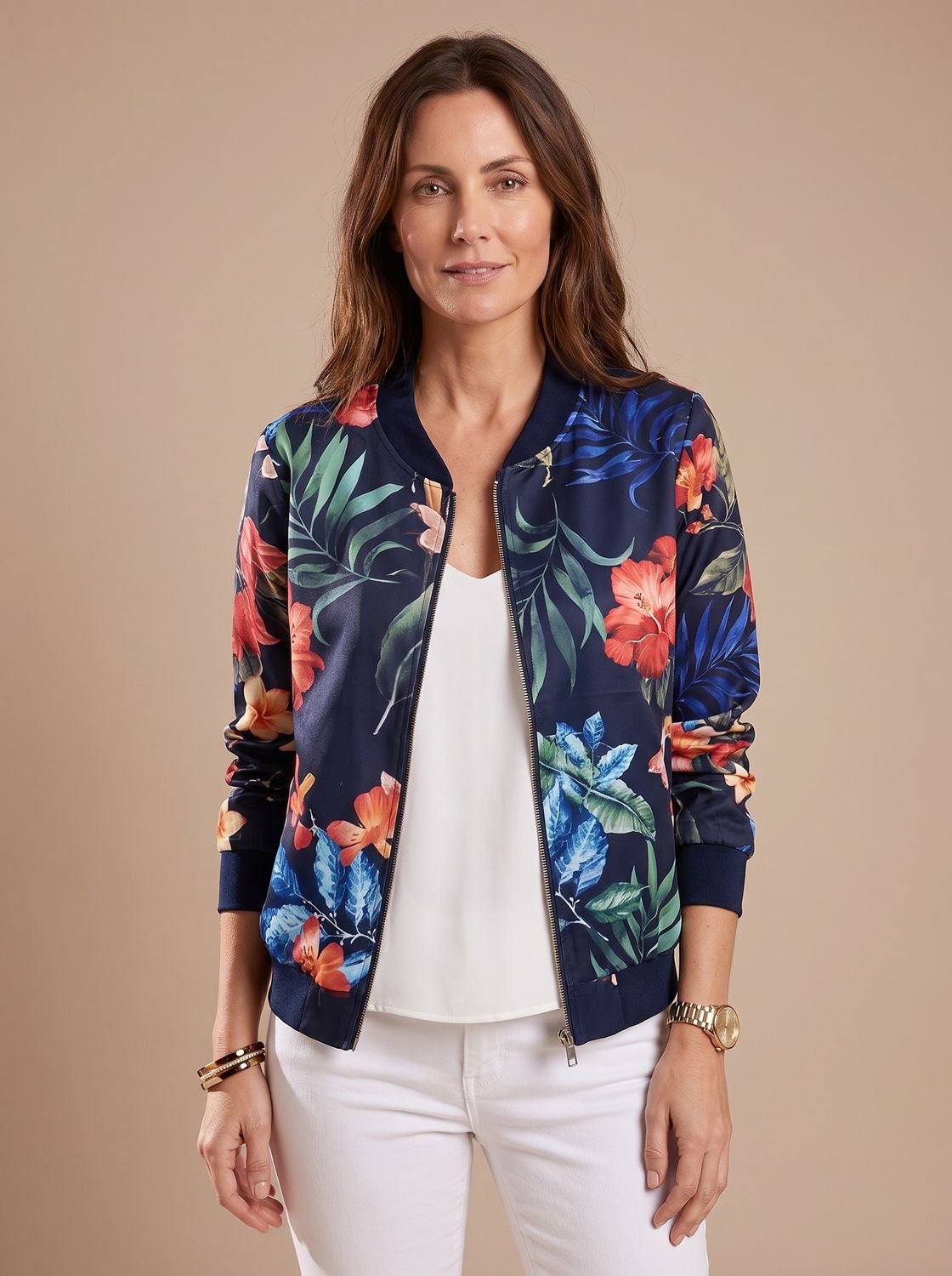 Bomberjack met bloemenprint en ritssluiting voor dames