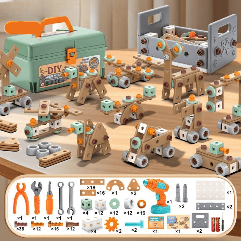 BUILDMASTER – 100-delige gereedschapsset voor creatieve kinderen van 3 jaar en ouder