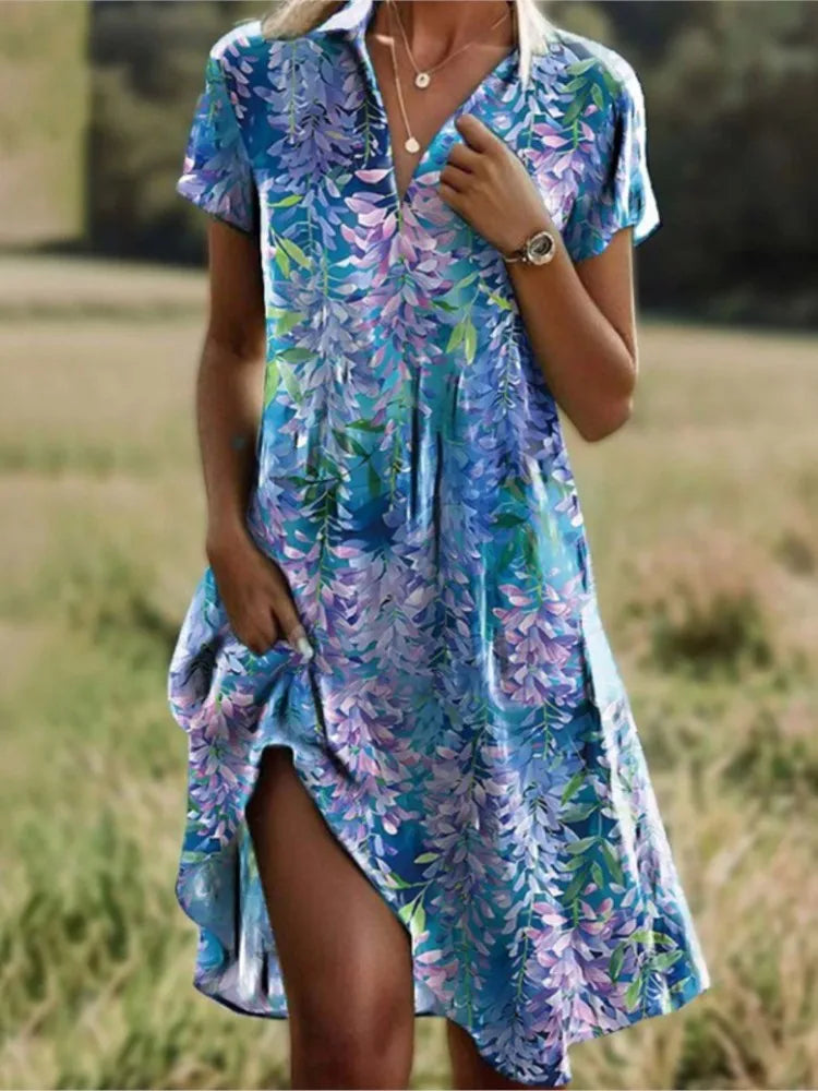 Carla | Elegante bloemenjurk met V-hals, knopen en lange mouwen voor de herfst