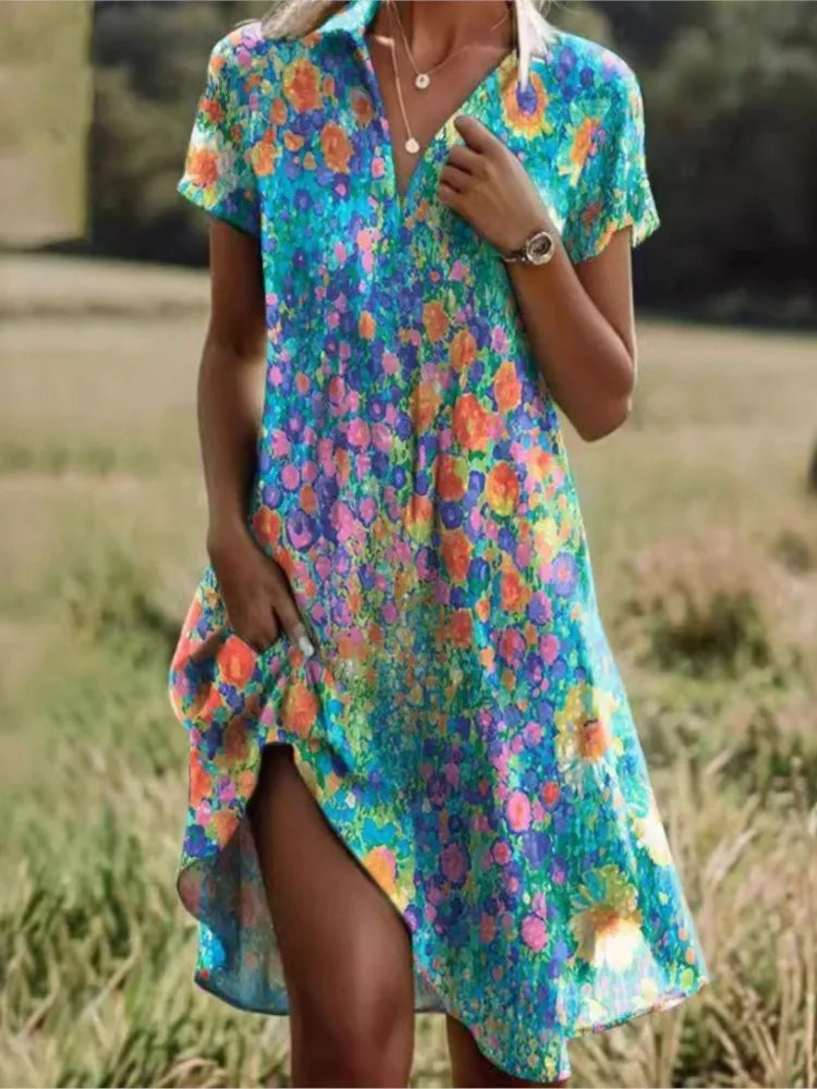 Carla | Elegante bloemenjurk met V-hals, knopen en lange mouwen voor de herfst