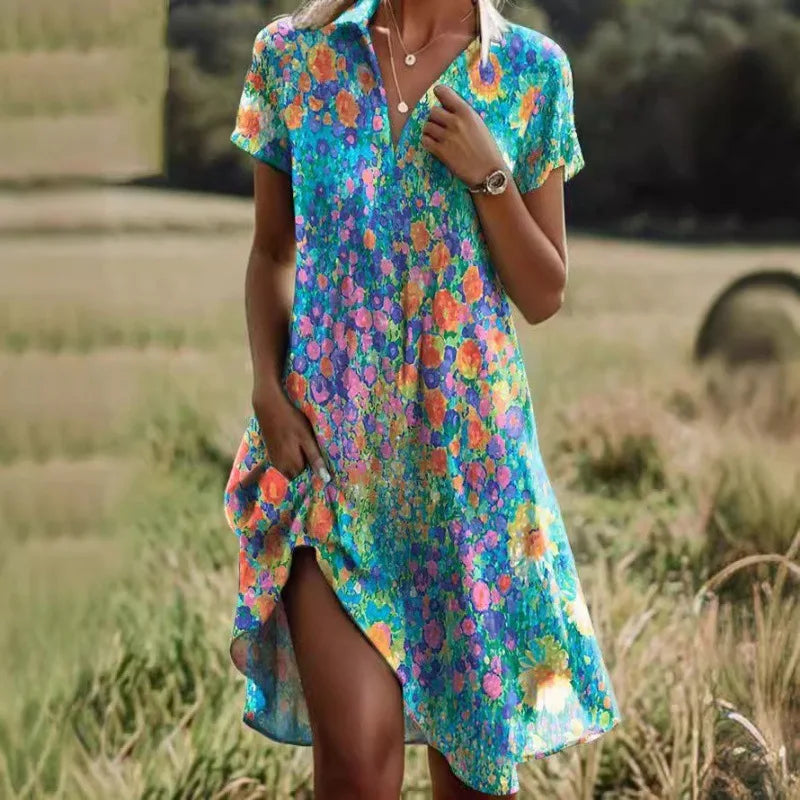 Carla | Elegante bloemenjurk met V-hals, knopen en lange mouwen voor de herfst