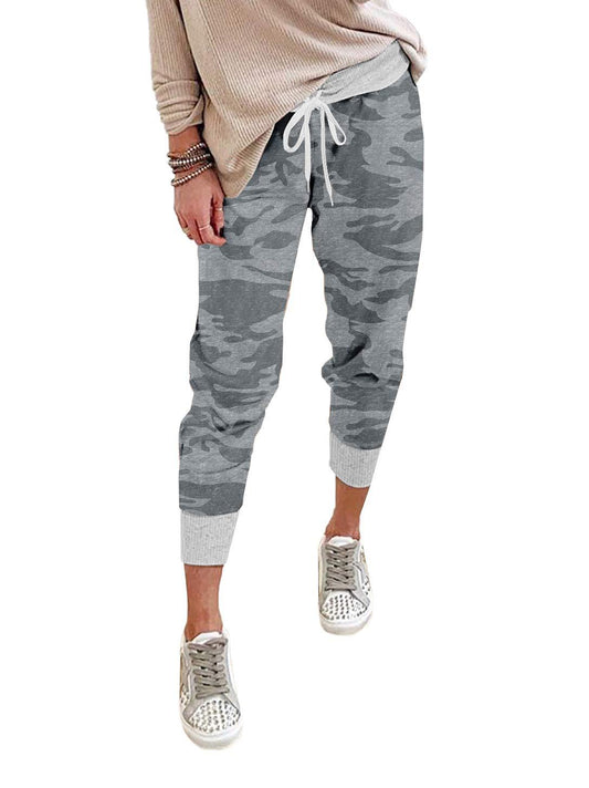 Casual camouflage jogger voor dames met trekkoord en geribde boorden