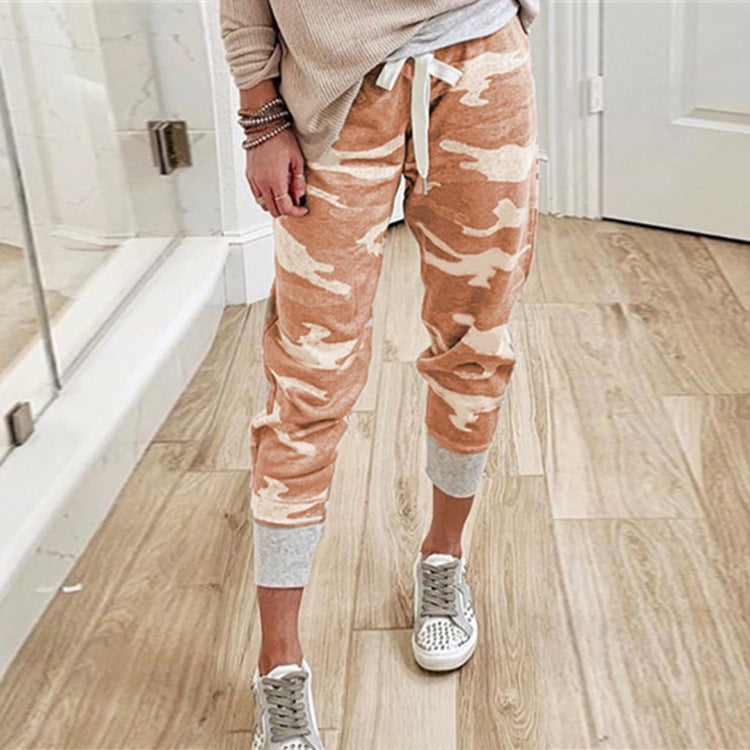 Casual camouflage jogger voor dames met trekkoord en geribde boorden