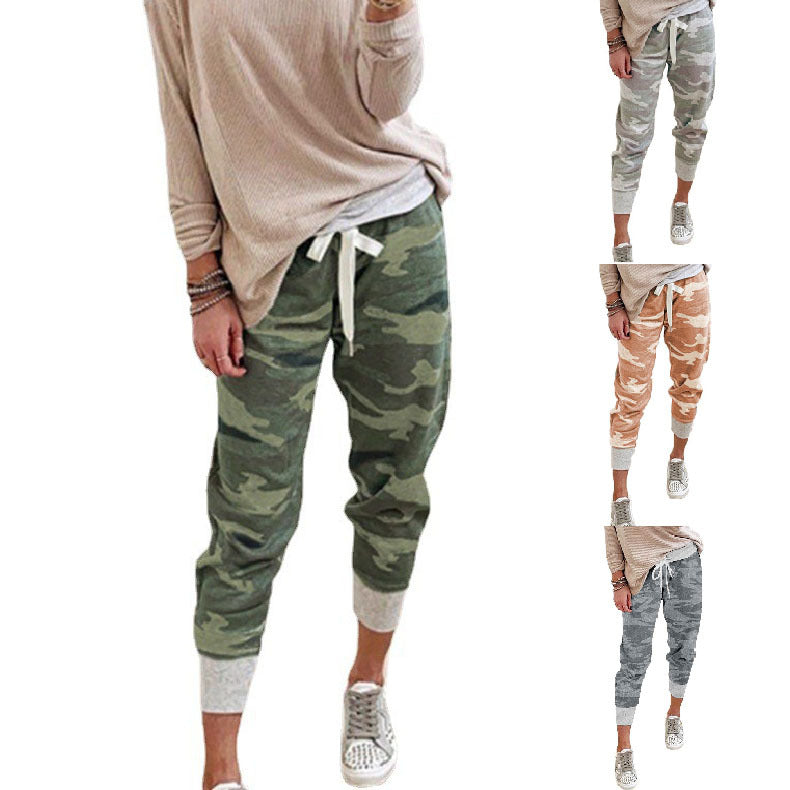 Casual camouflage jogger voor dames met trekkoord en geribde boorden